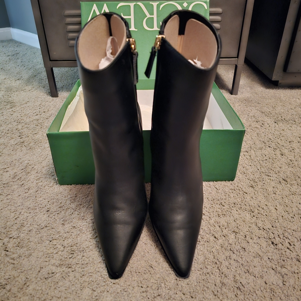 NIB j crew black leather ankle boots but worn 1 time for photos.
